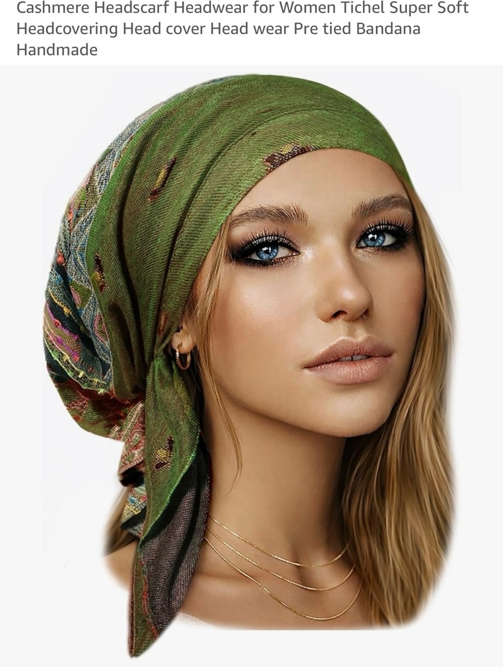 Women's Cashmere headscarfs Denim Blue, Green & Olive Green  - Pre-Tied light wt